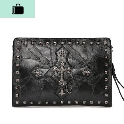 铆钉软皮手拿包 潮流街头铆钉手拿包 图案潮男女青年手抓包NEW LAKE 黑色男士手拿包