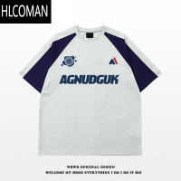 HLCOMAN美式字母印花撞色短袖T恤男夏季潮牌设计感百搭宽松上衣