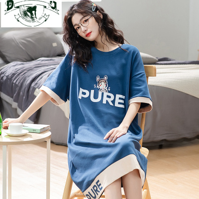 HLCOMAN特大码短袖睡裙女夏季棉薄款睡衣大码胖mm200斤韩版宽松家居服睡裙