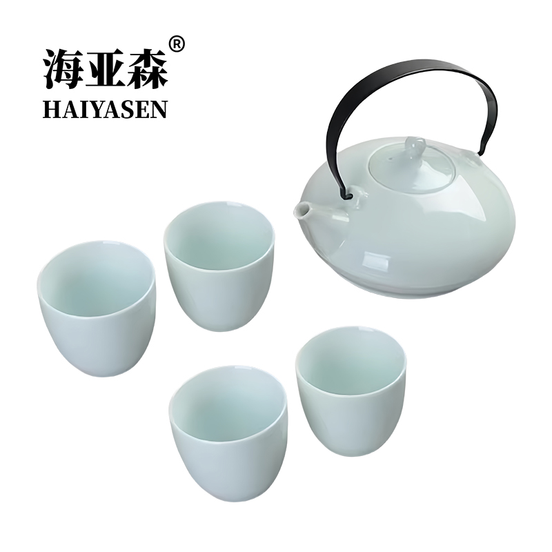 海亚森 TK-3113 森禧集陶瓷茶器一壶四杯带茶盘(内含茶夹茶巾)亚朵款(计价单位:套)青色