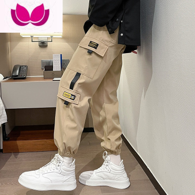 七斓日系工装裤子男多口袋九分束脚裤男款潮牌宽松运动休闲长裤