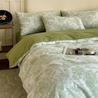 北欧复古风全棉床上四件套新款加厚磨毛四件套单被罩三件套