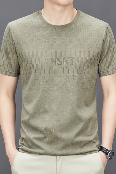 圆领短袖男式T恤衫2025夏装新款中青年时尚休闲运动宽松打底衫男