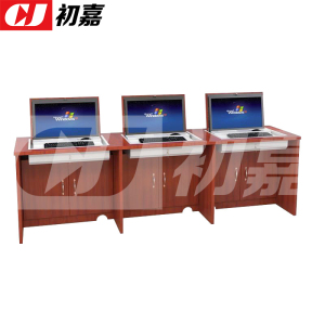 初嘉(CJ) 多媒体翻转电脑桌电教室培训桌隐藏式机房电脑桌 三人位