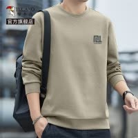 啄木鸟官方男士厚T恤秋季2025新款咖色重磅宽松潮流圆领套头衫男YB