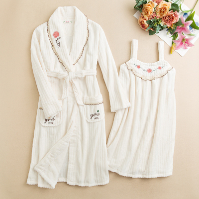 HLCOMAN珊瑚绒睡衣女秋冬长款到脚踝睡裙睡袍两件套韩版性感加厚加绒浴袍睡裙