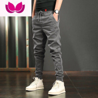 七斓潮流休闲裤青年修身小脚韩版百搭潮牌松紧九分束脚工装裤潮