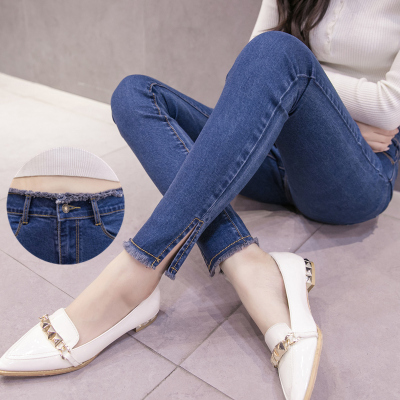 遇见衣姿超火牛仔裤-2020韩版新款弹力修身毛边小脚牛仔裤