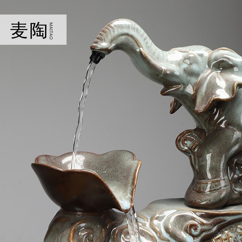 美帮汇流水喷泉摆件陶瓷加湿器鱼缸开业礼品客厅办公室装饰