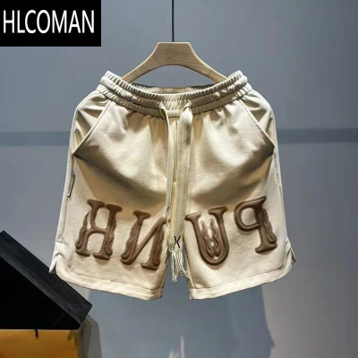 HLCOMAN美式立体字母印花运动短裤男2024夏季潮牌高街痞帅宽松休闲五分裤