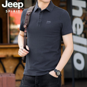 JEEP SPIRIT吉普2024男士春夏新款做旧复古翻领半袖珠地棉休闲男Polo衫