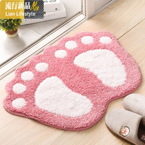 脚垫厨房客厅防滑垫家用卧室厅丝圈可爱脚丫垫彩色脚印大地垫 三维工匠地毯