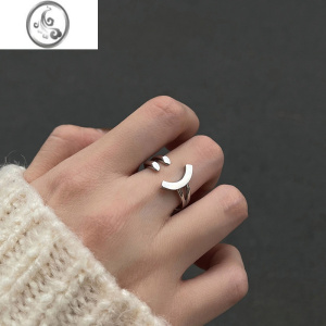 JiMi乖乖少女社~钛钢冷淡风笑脸开口戒指韩国东大门时尚小众设计感指A 戒指-银色