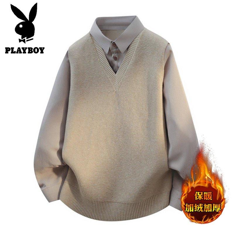 花花公子新款高品质2025年秋冬款翻领针织毛衣男