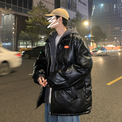 NEWLAKE冬季新款PU皮棉衣男韩版潮流宽松假两件加厚棉袄情侣装面包服外套棉衣