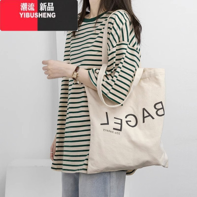 YIBUSHENGoversize日系复古条纹短袖t恤女韩版宽松ins慵懒风chic百搭上衣