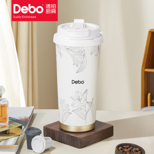 徳铂Debo 保温杯咖啡杯316不锈钢吸管杯直饮杯500ml百合色 DEP-DS415