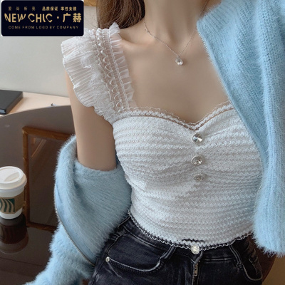 广赫名媛小吊带背心女外穿夏设计感小众美背西装内搭打底法式蕾丝上衣