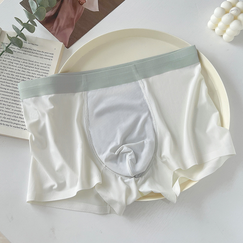 冰丝无痕男生内裤厂家贴牌定制螺纹高弹平角内裤同款内裤男