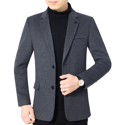 西装男中年秋冬季男士毛呢外套商务呢子西服爸爸装单件上衣毛呢大衣