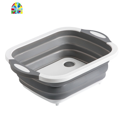 可折叠洗菜盆多功能塑料菜篮子家居厨房用品收纳筐洗水果盘 FENGHOU 洗菜切菜二合一洗菜篮洗菜篮