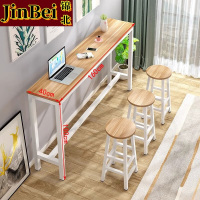 锦北家用吧台奶茶店高脚桌商业长条桌酒吧台桌椅组合160*40*100+3凳