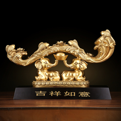 礼氏嘉礼品开业全铜如意大象摆件办公室装饰品吉祥如意铜象吸财象铜礼品
