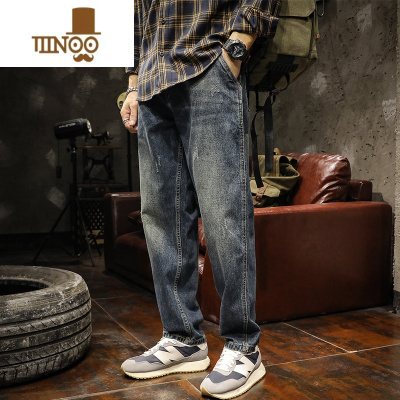 YANXU日系风格穿搭男士牛仔裤宽松直筒2023潮流复古水洗老爹裤子