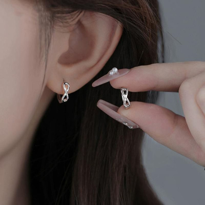 s925银针莫比乌斯耳扣女几何耳圈简约冷淡风日常通勤耳环小众耳饰送女朋友老婆情人节七夕生日礼物
