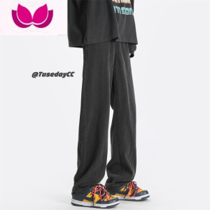 七斓蓝色水洗牛仔裤男款美式复古直筒裤子vibe高街风西海岸长裤