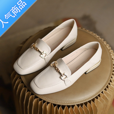 SUNTEK厚底乐福鞋女夏2023年新款夏季百搭鞋子方头平底单鞋英伦风小皮鞋