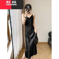 YIBUSHENG法式醋酸吊带连衣裙女高端气质垂感V领高腰修身显瘦缎面鱼尾裙