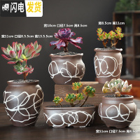 三维工匠多肉花盆大号老桩创意个性大口径粗陶透气陶瓷肉肉植物盆 DL手造-18组合5个 中等花盆容器