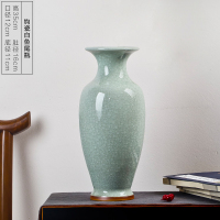 景德镇陶瓷花瓶摆件客厅插花中式家居装饰落地大号仿古钧瓷瓷瓶子 三维工匠 大号钧瓷全绿鱼尾+送旋转底座