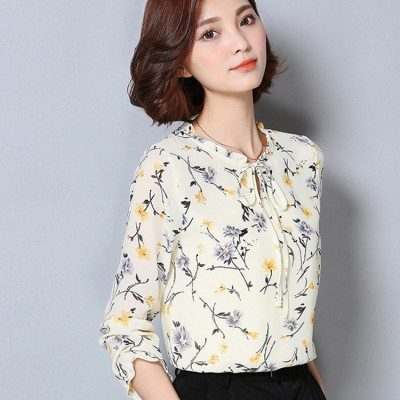 碎花雪纺衫遮肚子秋装新款韩版宽松显瘦藏肉百搭长袖打底衫女上衣