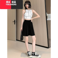 YIBUSHENG冰丝五分裤女天薄款外穿小个子松紧腰显瘦宽松休闲阔腿运动短裤