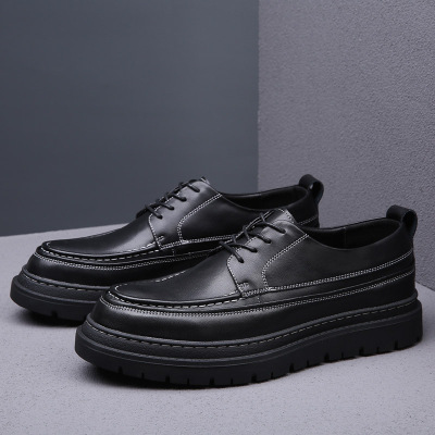 春季新款男士休闲皮鞋韩版英伦百搭商务正装青年真皮厚底增高男鞋