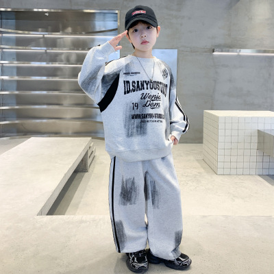 男童套装秋装新款韩版儿童帅气渐变卫衣宽松休闲阔腿裤两件套