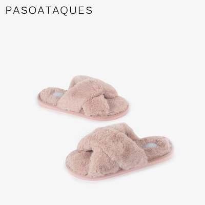 北欧风居家棉拖鞋女毛绒家居拖鞋一字毛毛拖鞋秋冬新