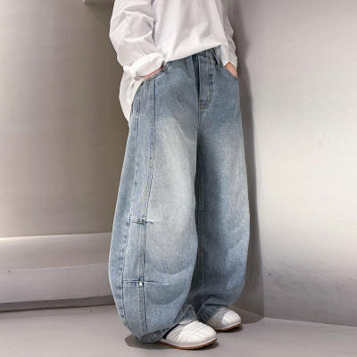 男童牛仔裤春秋款2026新款男大童洋气裤子春装儿童时髦阔腿裤春季