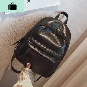 2020新款韩版休闲个性百搭潮双肩包女士小背包软皮简约学院风书包NEW LAKE 黑色 黑色