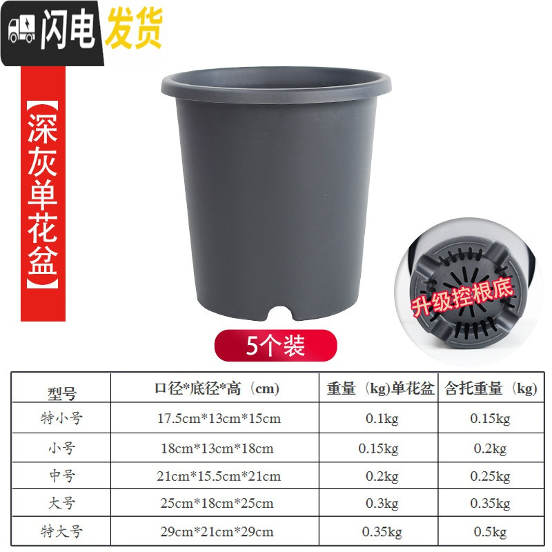 三维工匠新款改良加厚树脂加仑盆控根盆可蓄水透气透水月季花盆绿萝盆p15 [5个装][深灰不含托] 特大花盆容器