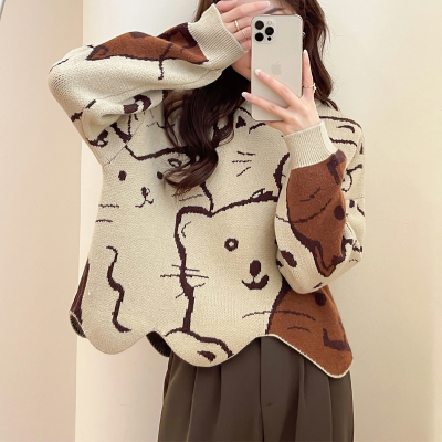 [3件8.5折127.4元,叠加优惠券]唐狮新款毛衣女秋减龄可爱小众设计感圆领套头慵懒宽松上衣qd