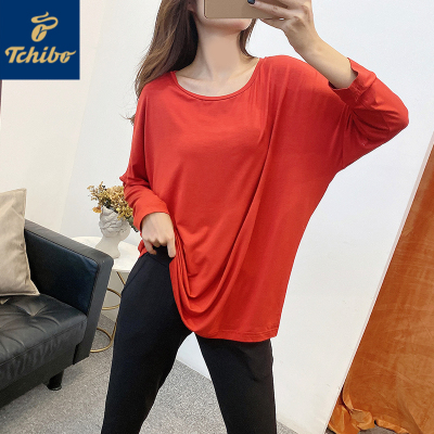 HLCOMAN德国TCM秋新款莫代尔长袖单件上衣薄款宽松家居服可外穿T恤胖MM