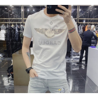 欧洲站夏季新款男装潮流欧货镭射烫钻T恤男短袖丝光棉