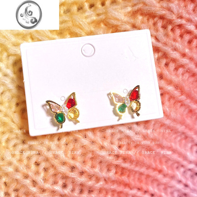 JiMi太美了吧!蝴蝶锆石耳环轻奢高级感耳钉小巧精致耳夹女无耳洞耳饰