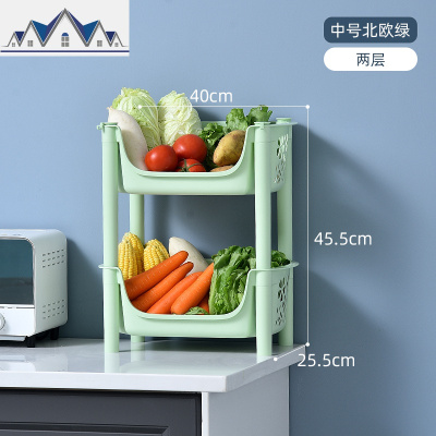 厨房蔬菜置物架收纳省空间落地多层水果筐菜篮带轮子塑料菜架子 三维工匠