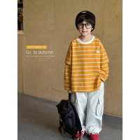 童酷男童秋款韩版假两件宝宝上衣时尚拼色圆领贴标儿童T恤潮