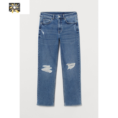 暖青汇HMDIVIDED女装破洞潮流裤子女直筒高腰直筒九分牛仔裤0806131牛仔裤