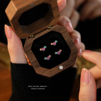 s925纯银彩色锆石耳钉女轻奢百搭欧美高级感设计甜美气质迷你耳饰送女朋友老婆情人节七夕生日礼物